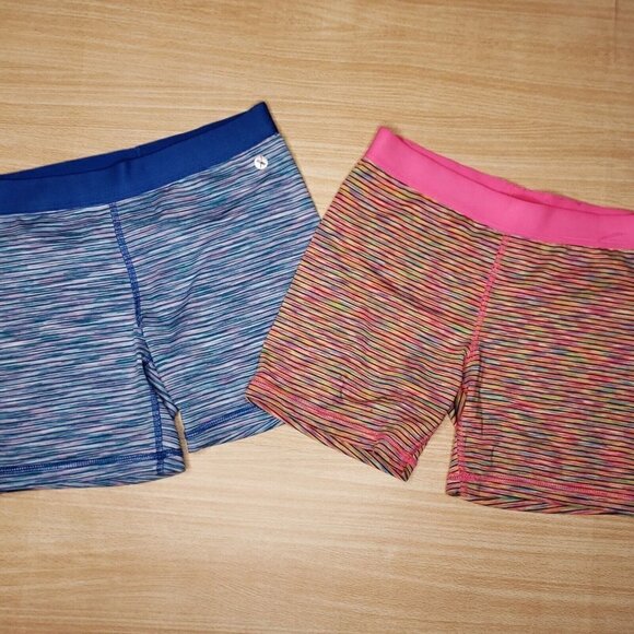 Xersion Girls Blue Pink Striped Elastic Waist Athletic Shorts Bundle 10-12 - Picture 2 of 3